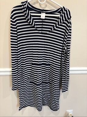 Merona Black and White Striped Hooded Swim Coverup